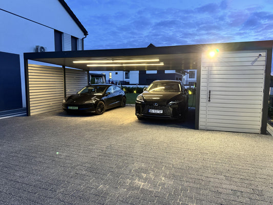 Wiata na dwa auta + magaz.