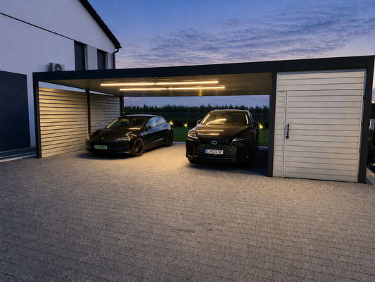 Wiata na dwa auta + magaz.