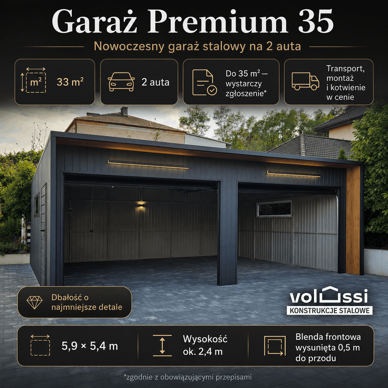 Garaż blaszany 6x6 m na dwa auta