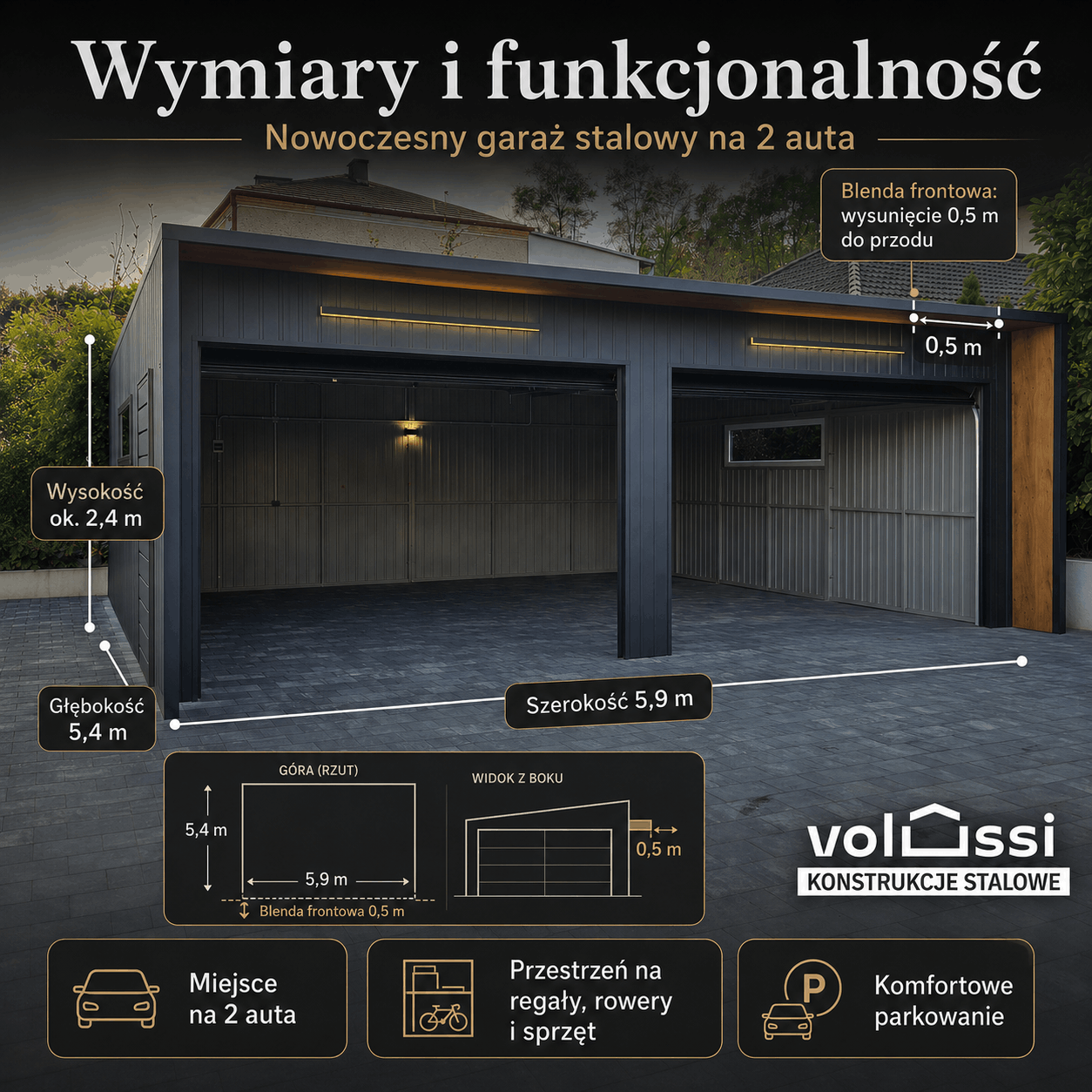 Garaż blaszany 6x6 m na dwa auta