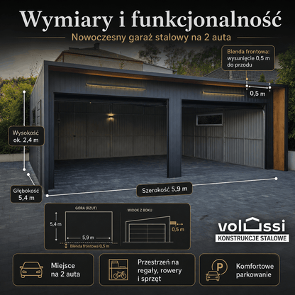 Garaż blaszany 6x6 m na dwa auta