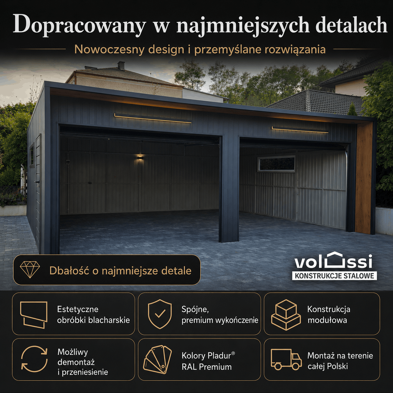 Garaż blaszany 6x6 m na dwa auta