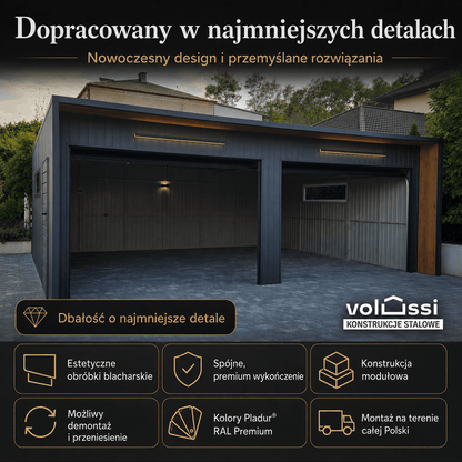 Garaż blaszany 6x6 m na dwa auta